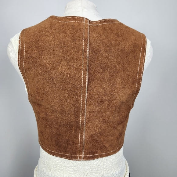 Renaissance Fair Castlecore Peasant Brown Tan Leather Suede Cropped Vest Size S - Picture 2 of 11